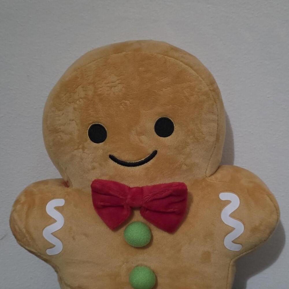 Gingerbread man plush with red bow tie and green buttons #christmas #holiday
